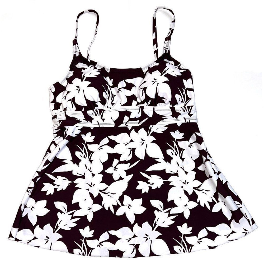 Women's Adjustable Strap Tankini Swim Top Kona Sol Burgundy Floral Size M NWT